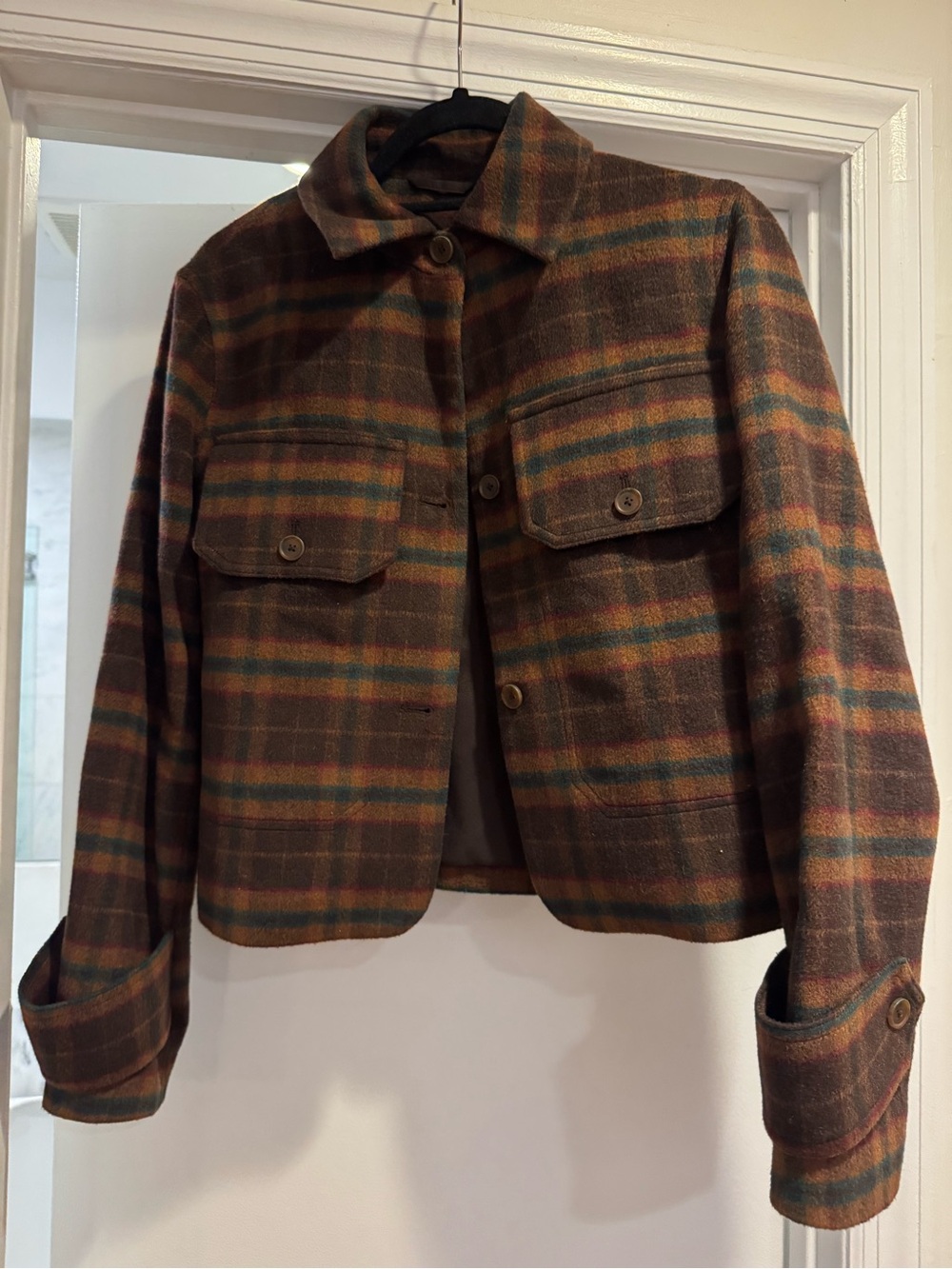 Women’s Plaid Wool-Blend Cropped Jacket in Brown
